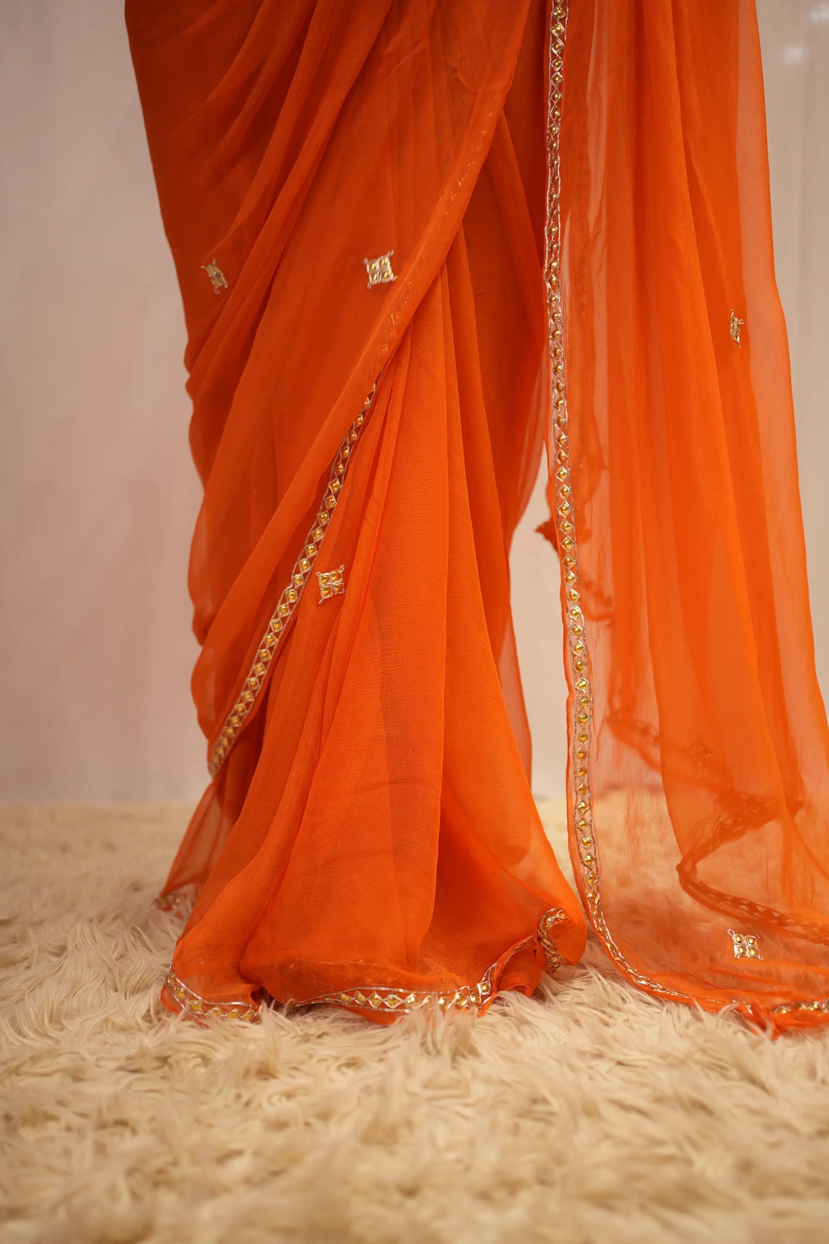 Pure Chiffon Saree with Handcrafted Golden Danka Work (with Blouse)