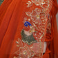 PURE GEORGETTE FABRIC RUST ORANGE COLOUR AARI AND CUT WORK PATTERN  WITH SEQUENCE & PATCH WORK HANDWORK SAREE  ##SR0225