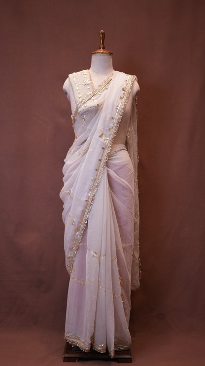 CHIFFON FABRIC SAREE WITH JAAL PATTERN AND GOTA PATTI WORK (WITH AANGI BLOUSE) ##SR628