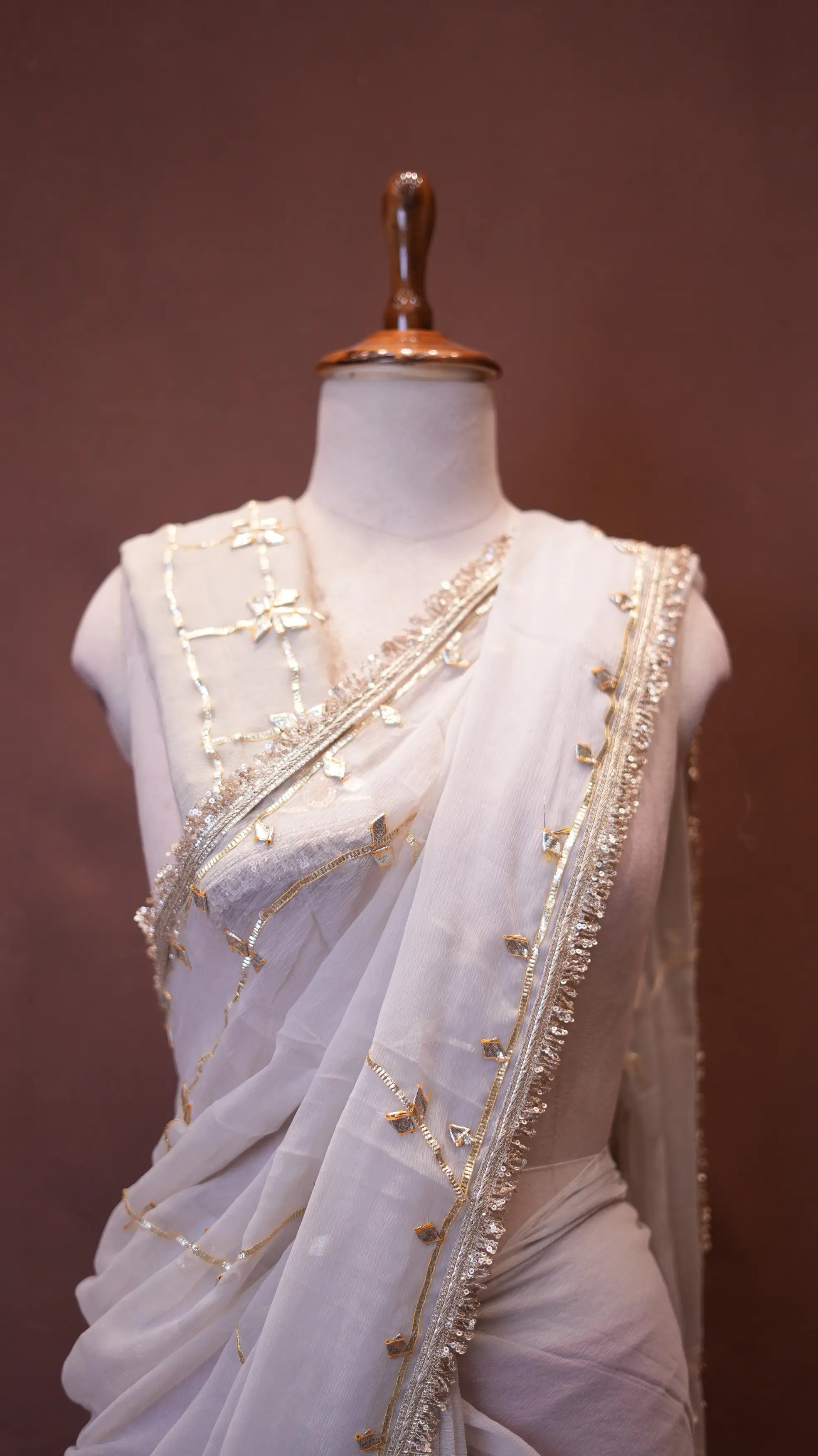 Pure Chiffon Saree with Kachi Gota Patti & Rajasthani Angi Blouse with Gajji Silk Bandhani Zardozi Dupatta
