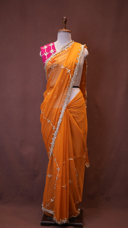 CHIFFON FABRIC SAREE WITH JAAL PATTERN AND GOTA PATTI WORK (WITH AANGI BLOUSE) ##SR628