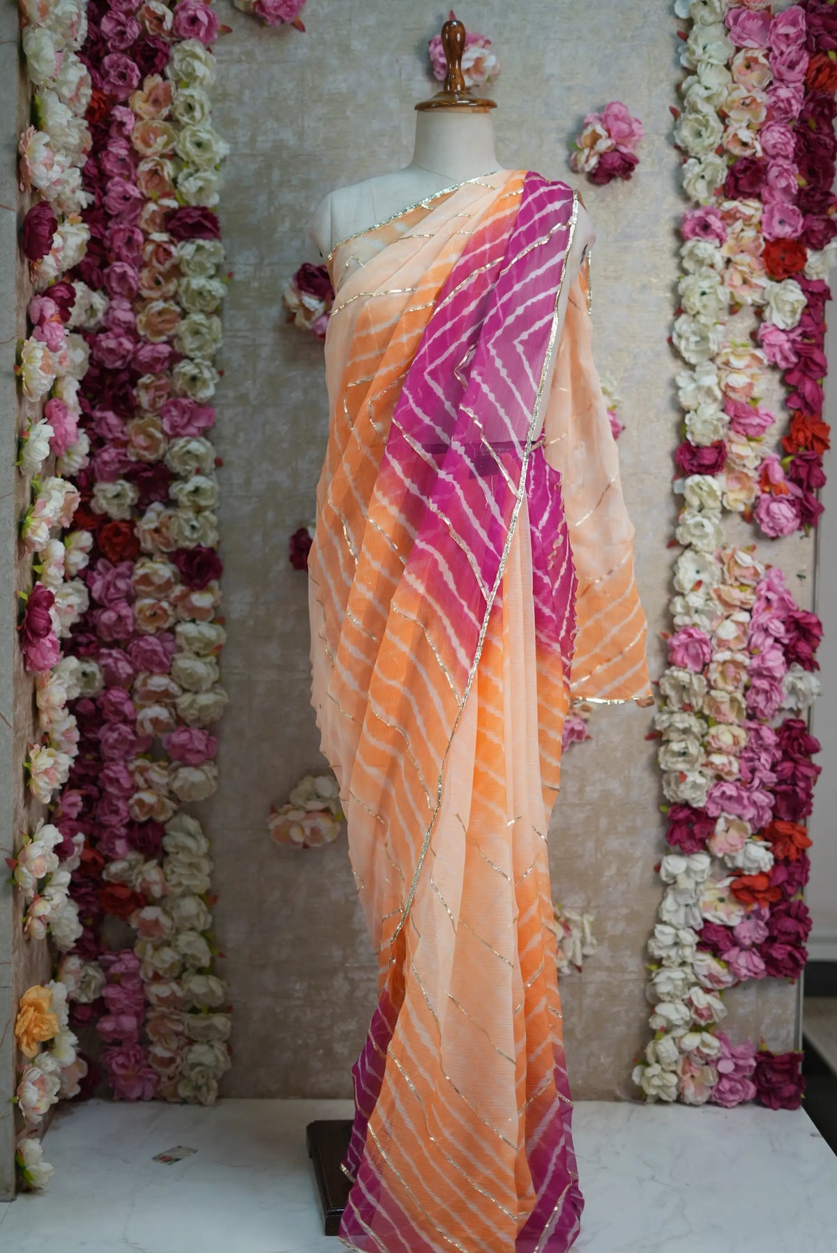 Rajasthani Traditional Leheriya Gota Work Saree