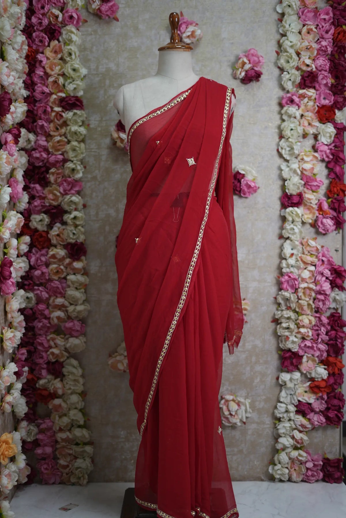 Pure Chiffon Saree with Handcrafted Golden Danka Work (with Blouse)