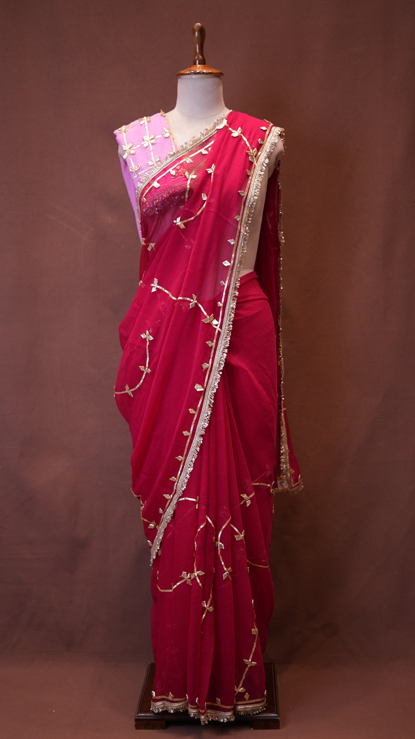 CHIFFON FABRIC SAREE WITH JAAL PATTERN AND GOTA PATTI WORK (WITH AANGI BLOUSE) ##SR628