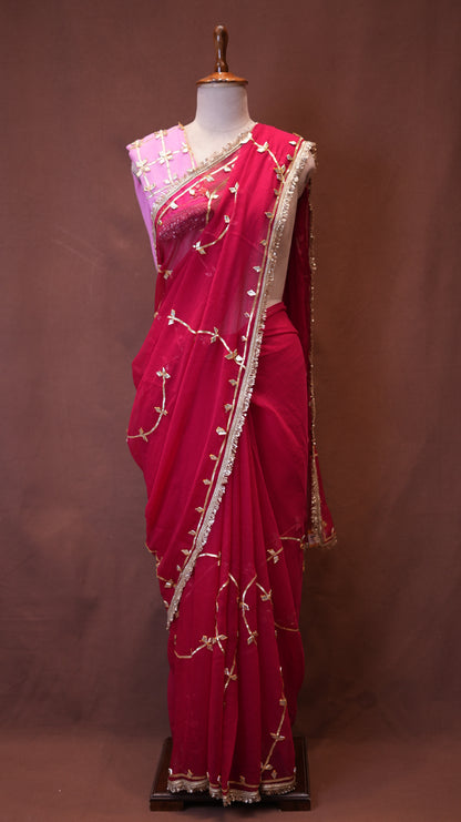 CHIFFON FABRIC SAREE WITH JAAL PATTERN AND GOTA PATTI WORK (WITH AANGI BLOUSE) ##SR628