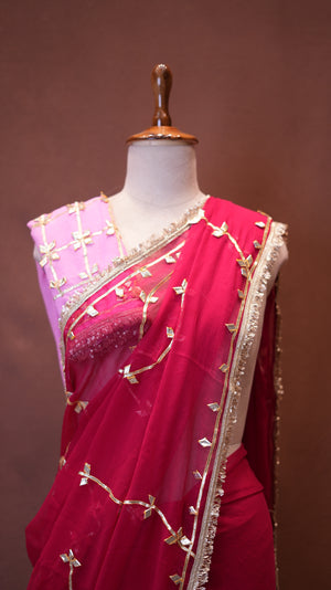 CHIFFON FABRIC SAREE WITH JAAL PATTERN AND GOTA PATTI WORK (WITH AANGI BLOUSE) ##SR628