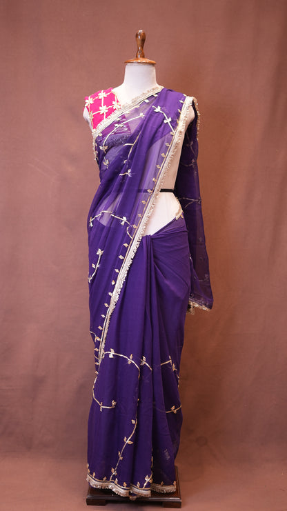 CHIFFON FABRIC SAREE WITH JAAL PATTERN AND GOTA PATTI WORK (WITH AANGI BLOUSE) ##SR628