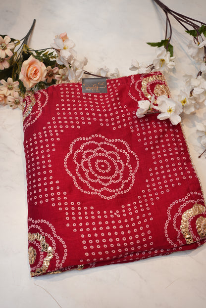 RAJASTHANI BANDHANI SAREE WITH GOTAPATTI WORK ##SR028