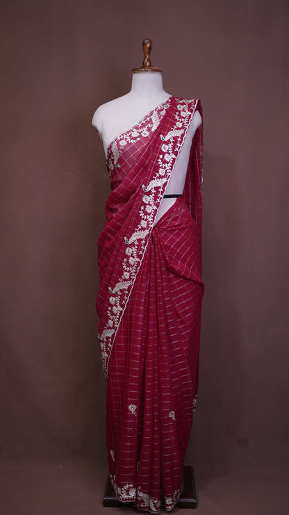 PITA DORI, CUT WORK SAREE WIT ZARI LINES ON GEORGETTE FABRIC (WIT BLOUSE) ##SR600