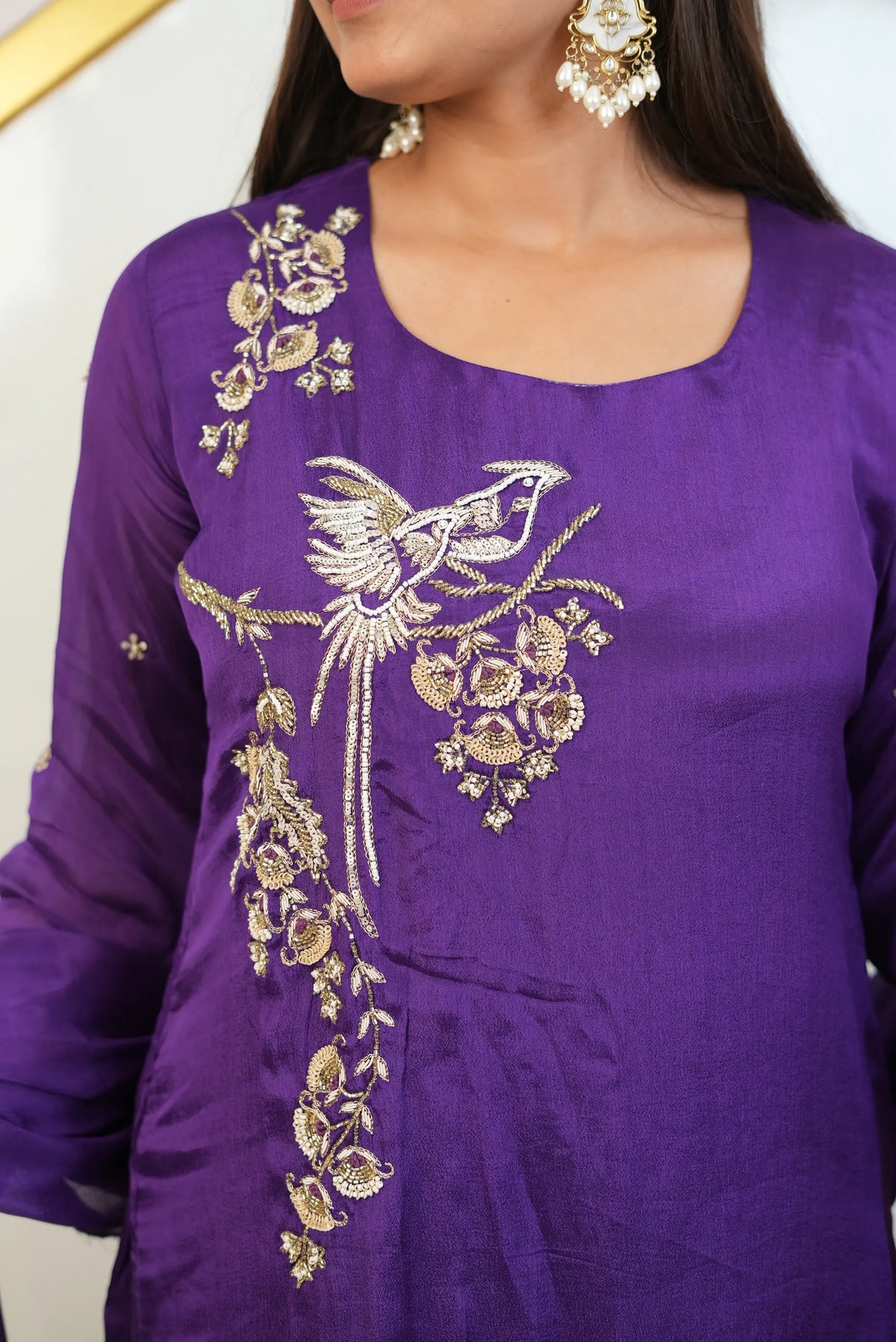 Pure Silk 3-Piece Suit Set with Hand-Embroidered Cutdana, Sequin, Zardozi & Zari Work