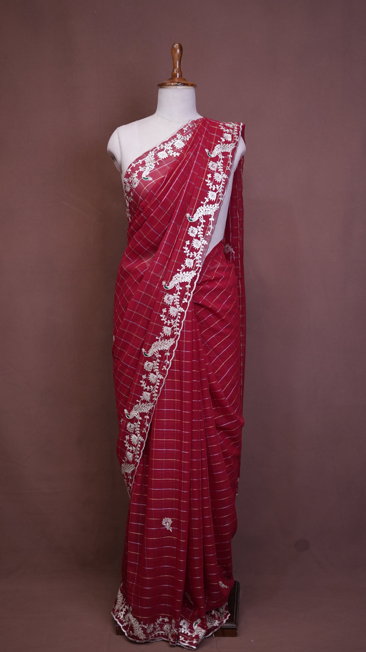 PITA DORI, CUT WORK SAREE WIT ZARI LINES ON GEORGETTE FABRIC (WIT BLOUSE) ##SR600