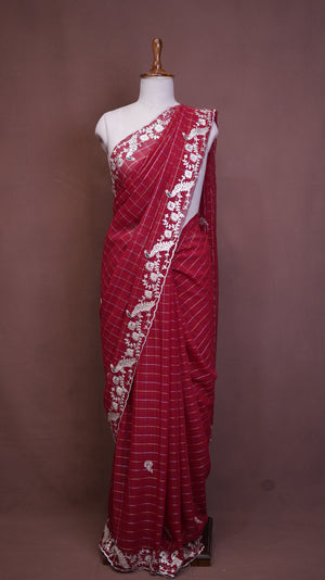 PITA DORI, CUT WORK SAREE WIT ZARI LINES ON GEORGETTE FABRIC (WIT BLOUSE) ##SR600