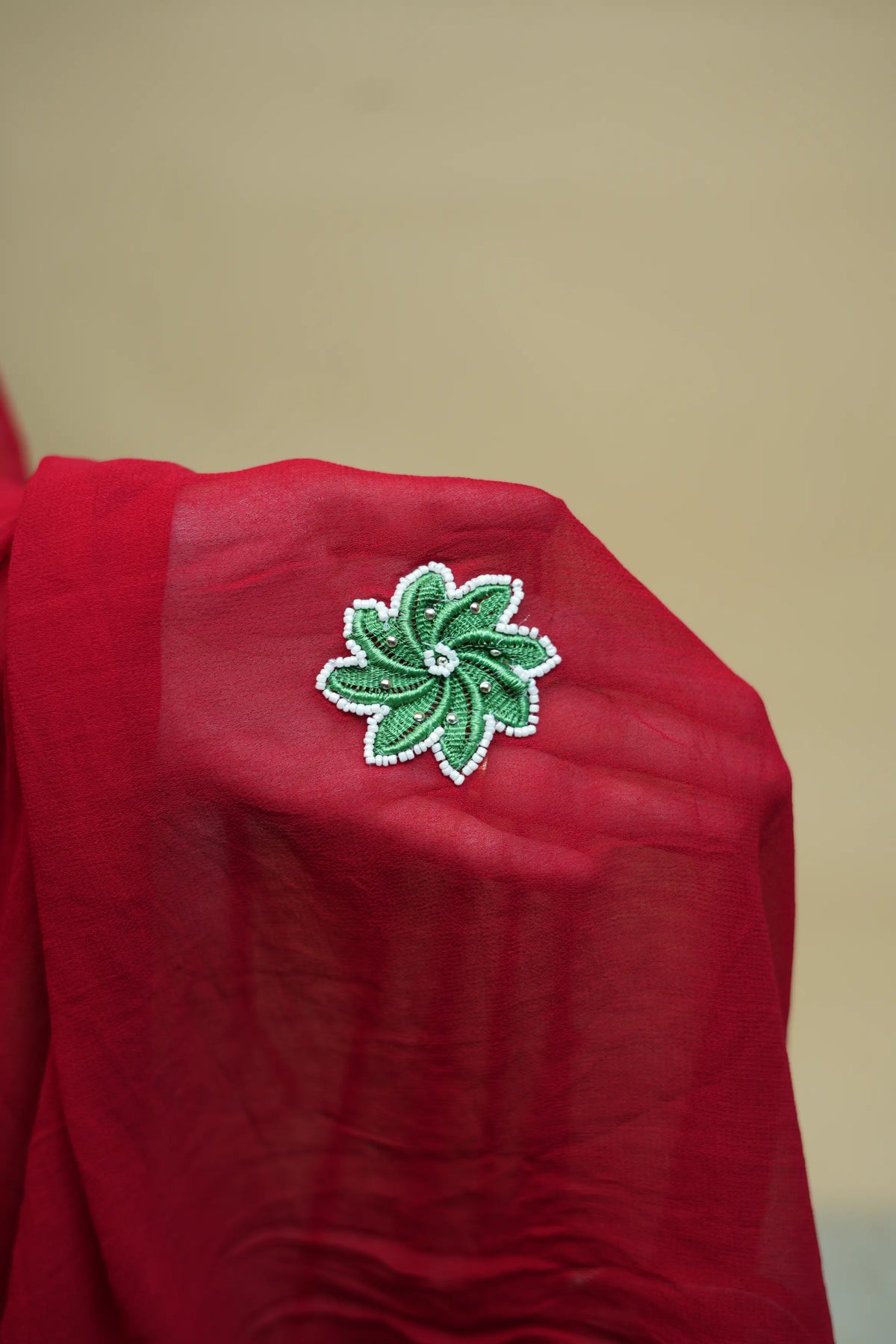Pure Georgette Red Saree With Handwork Buti Pattern (With Blouse)
