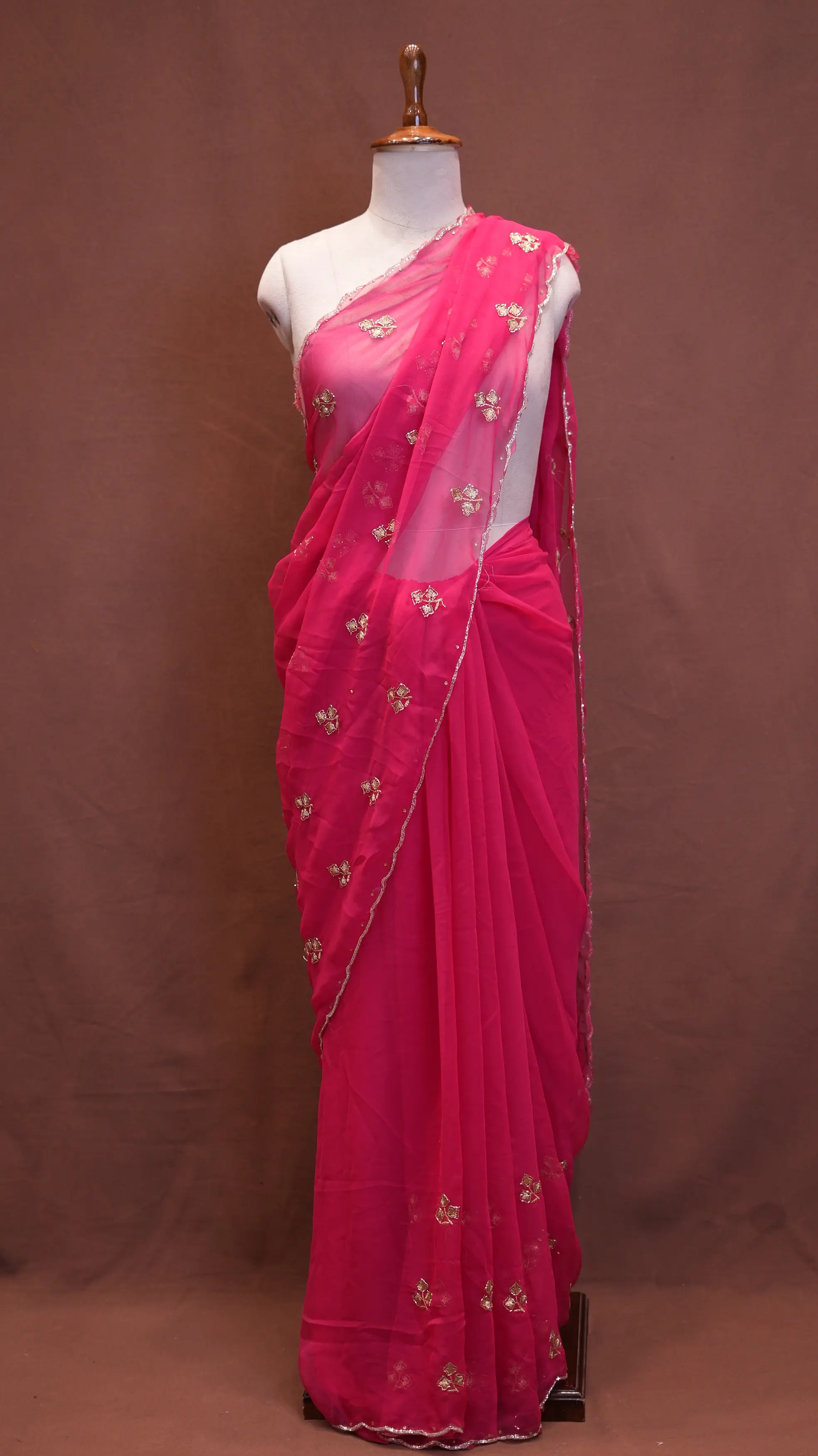 Saree with Cutdana & Aari Work, Small Butti Pattern & Cutdana Border (With Blouse)