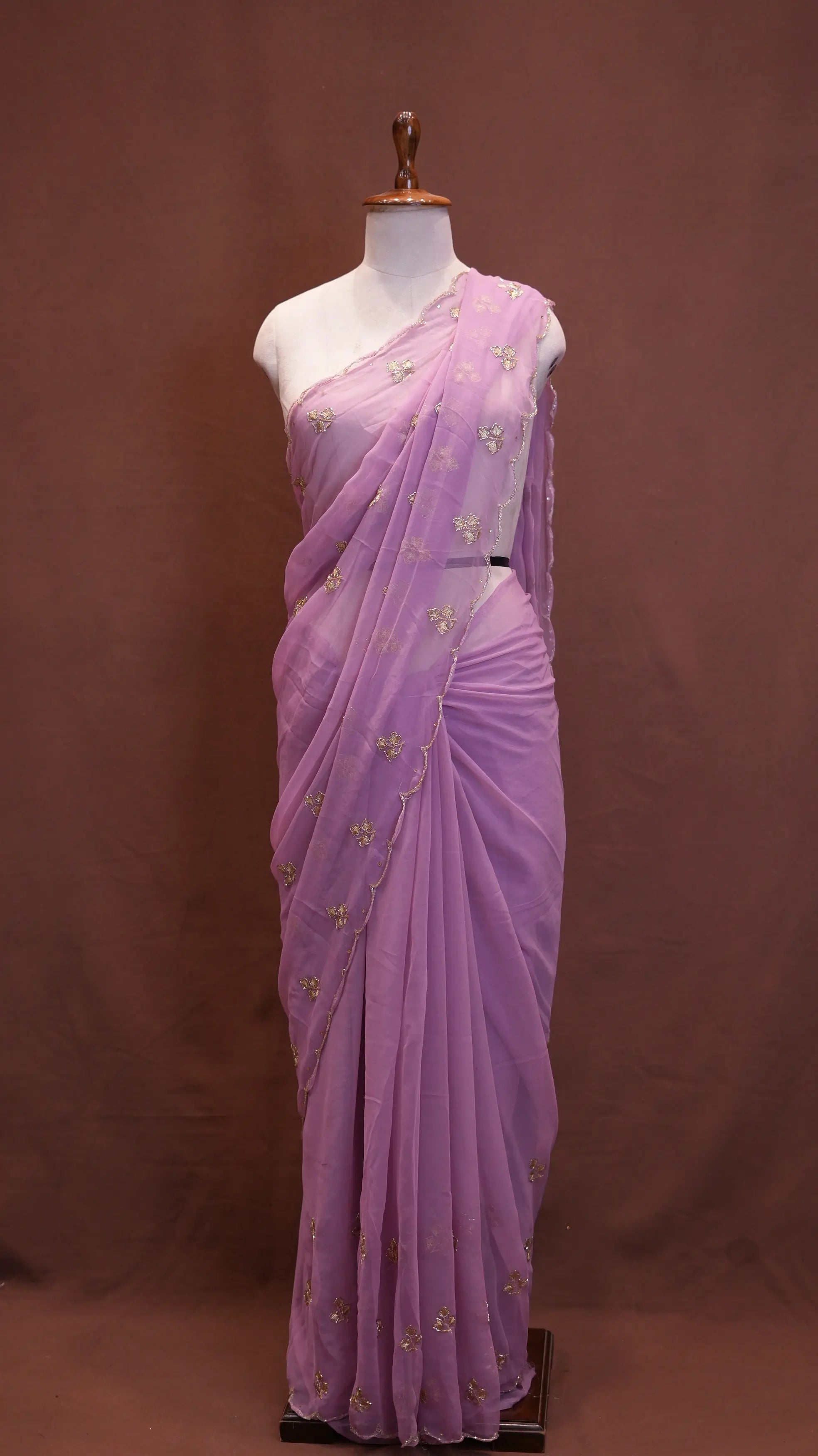 Saree with Cutdana & Aari Work, Small Butti Pattern & Cutdana Border (With Blouse)