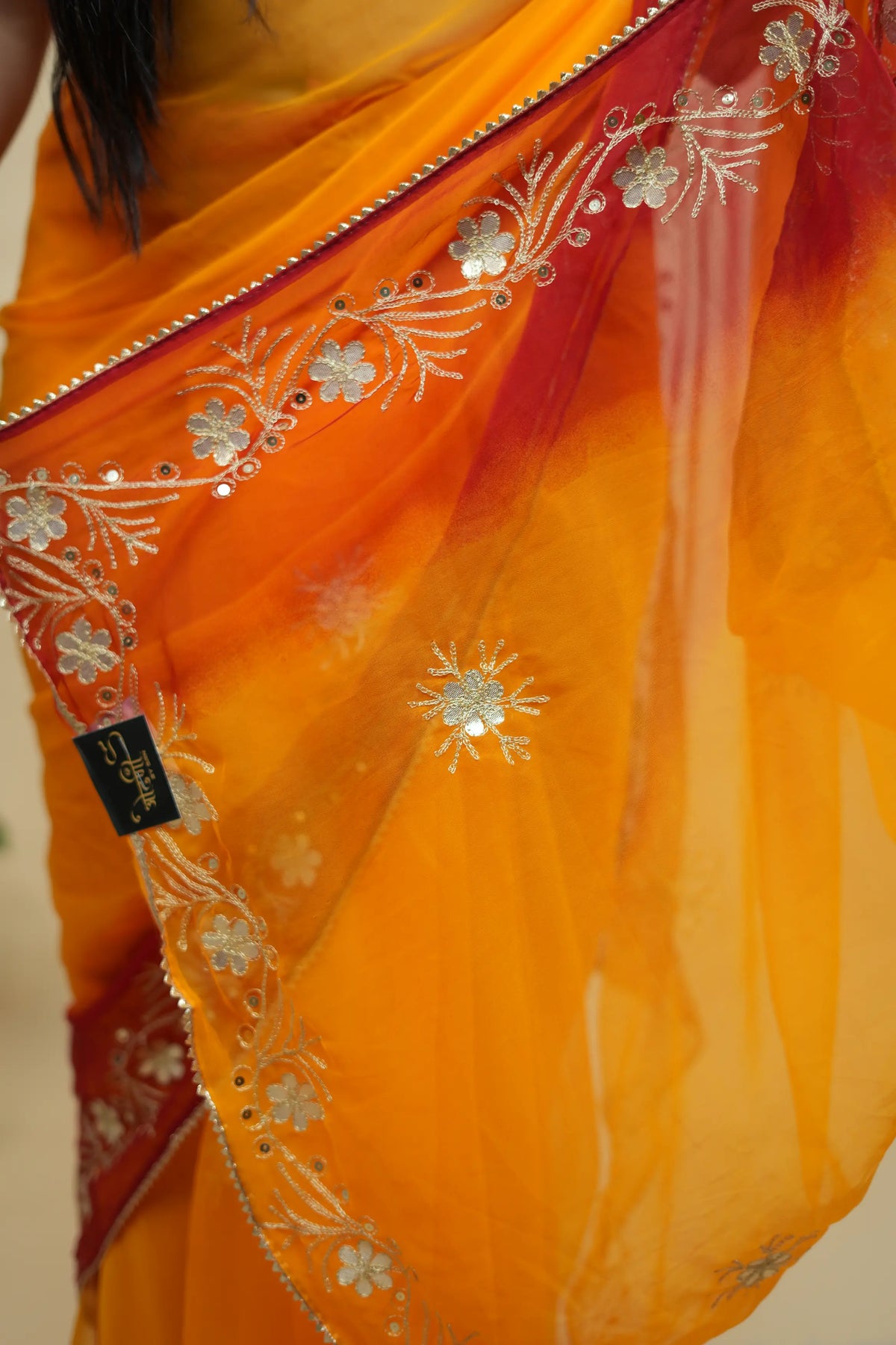 Shekhawati Pila Saree With Jaipuri Gota Patti & Kasab Work on 30/30 Georgette (With Blouse)