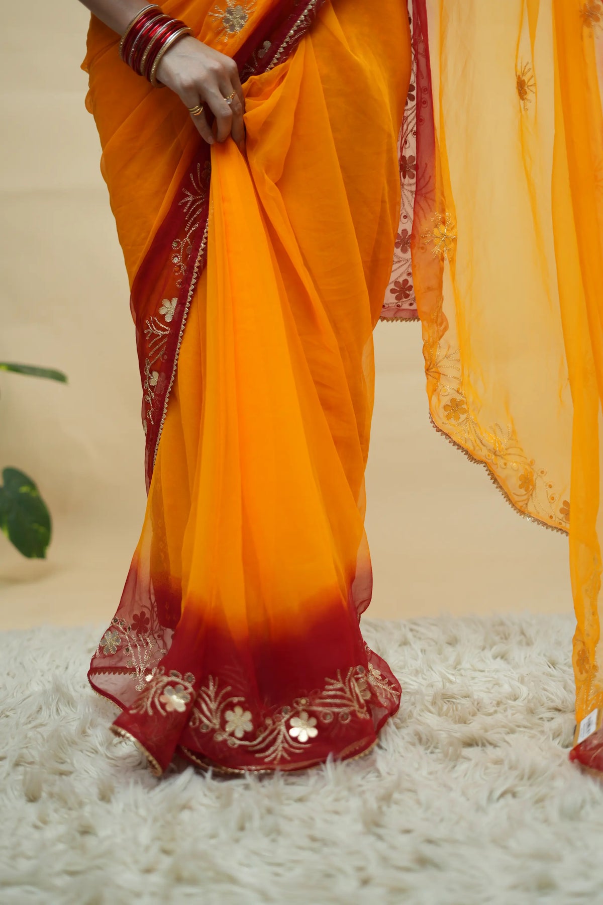 Shekhawati Pila Saree With Jaipuri Gota Patti & Kasab Work on 30/30 Georgette (With Blouse)