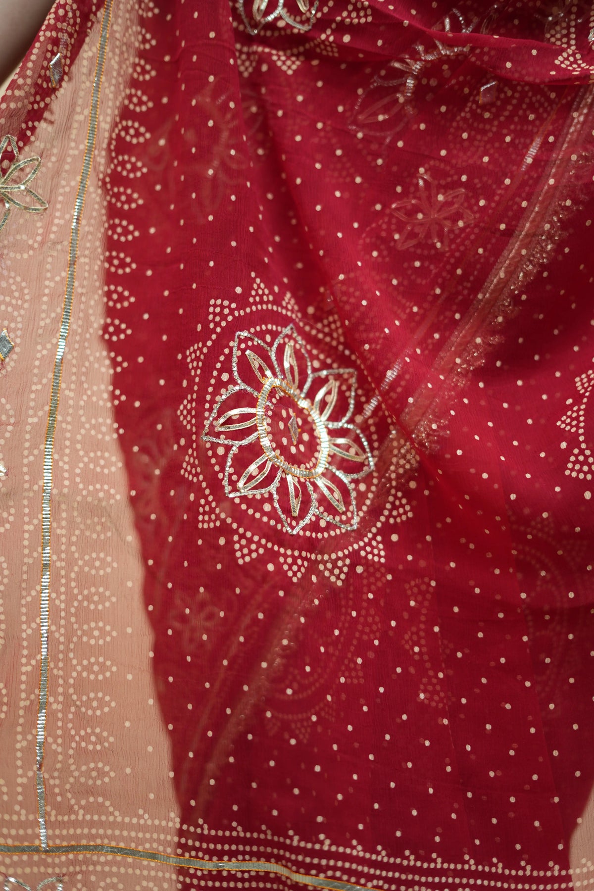 Traditional Rajasthani Charki Gota & Kachi Gota Patti Handwork Viscose Georgette Saree (With Blouse)