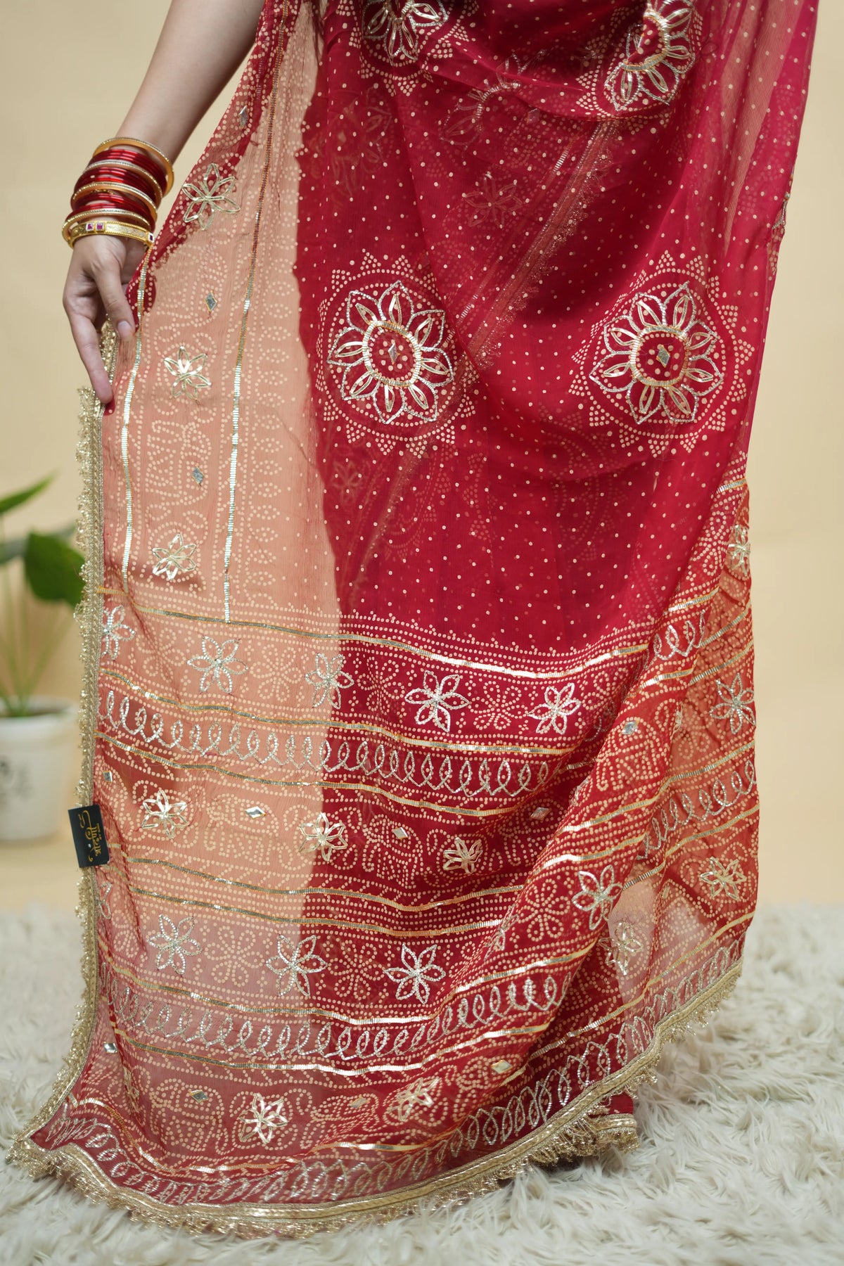 Traditional Rajasthani Charki Gota & Kachi Gota Patti Handwork Viscose Georgette Saree (With Blouse)