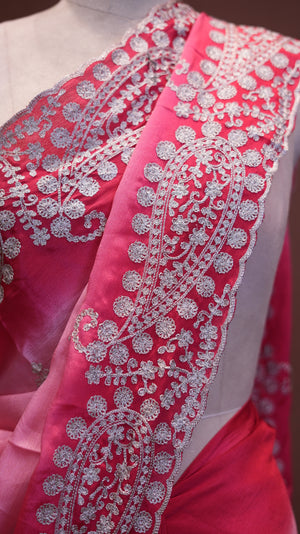 ROYAL CREPE FABRIC SAREE IN DOUBLE TONE WITH BUTI AND AARI WORK BORDER  (WITH AARI WORK BLOUSE ) ##SR611