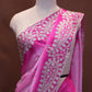 ROYAL CREPE FABRIC SAREE IN DOUBLE TONE WITH BUTI AND AARI WORK BORDER  (WITH AARI WORK BLOUSE ) ##SR611