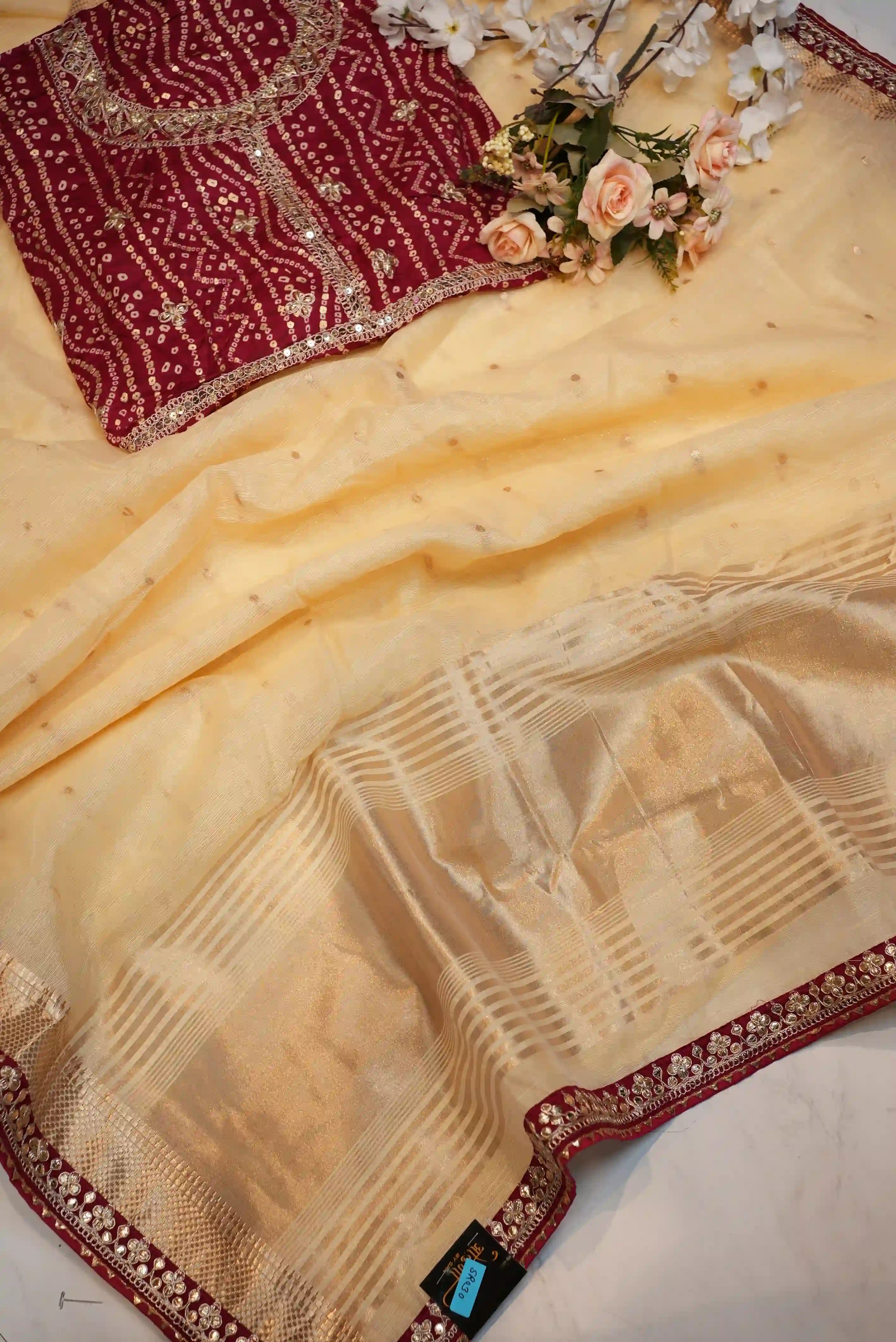 Gotta Patti Work Saree With Zari Weaving