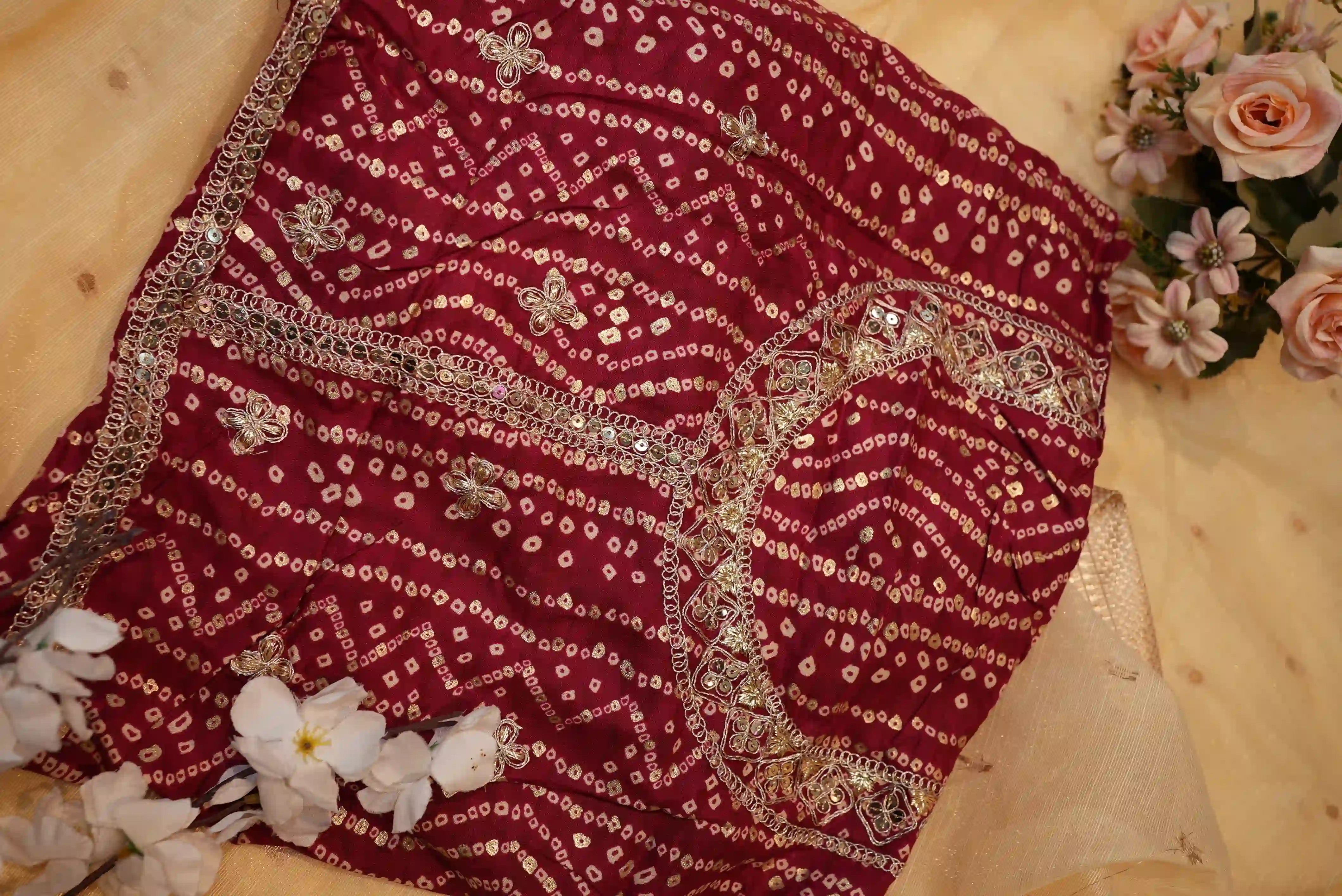 Gotta Patti Work Saree With Zari Weaving