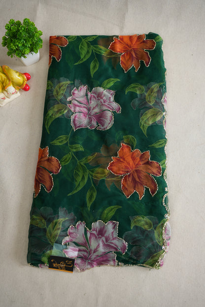 FLORAL PRINT ON NAZMIN CHIFFON FABRIC WITH CUTDANA WORK ##SR0346