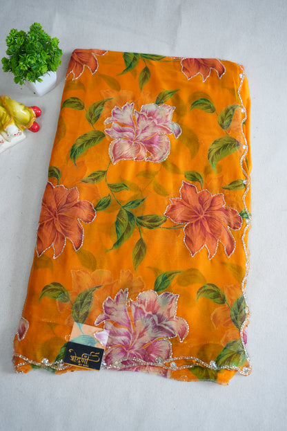 FLORAL PRINT ON NAZMIN CHIFFON FABRIC WITH CUTDANA WORK ##SR0346