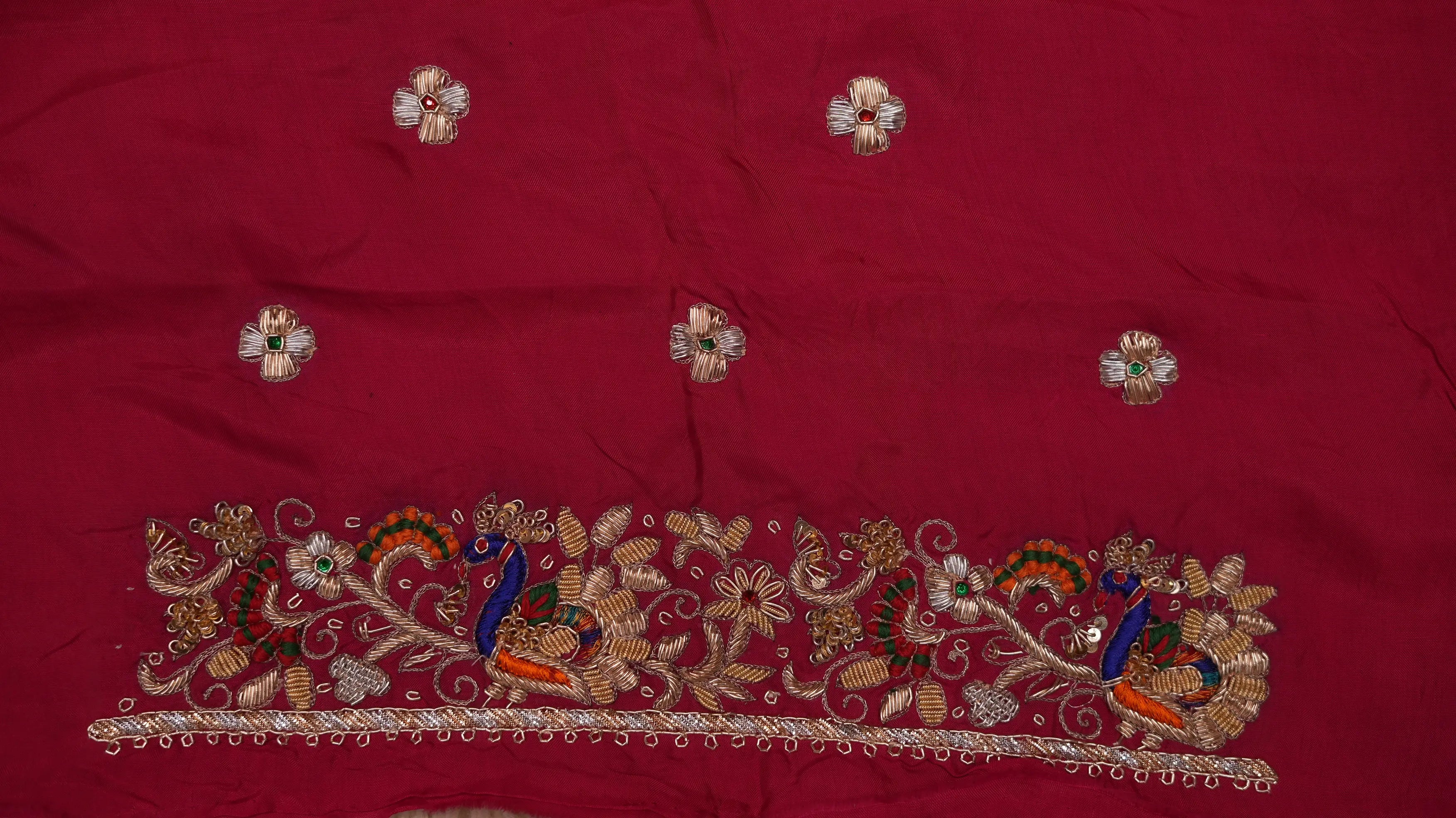 Peacock Design Zardozi Handwork Blouse on Silk Fabric (FULLY CUSTOMISABLE)