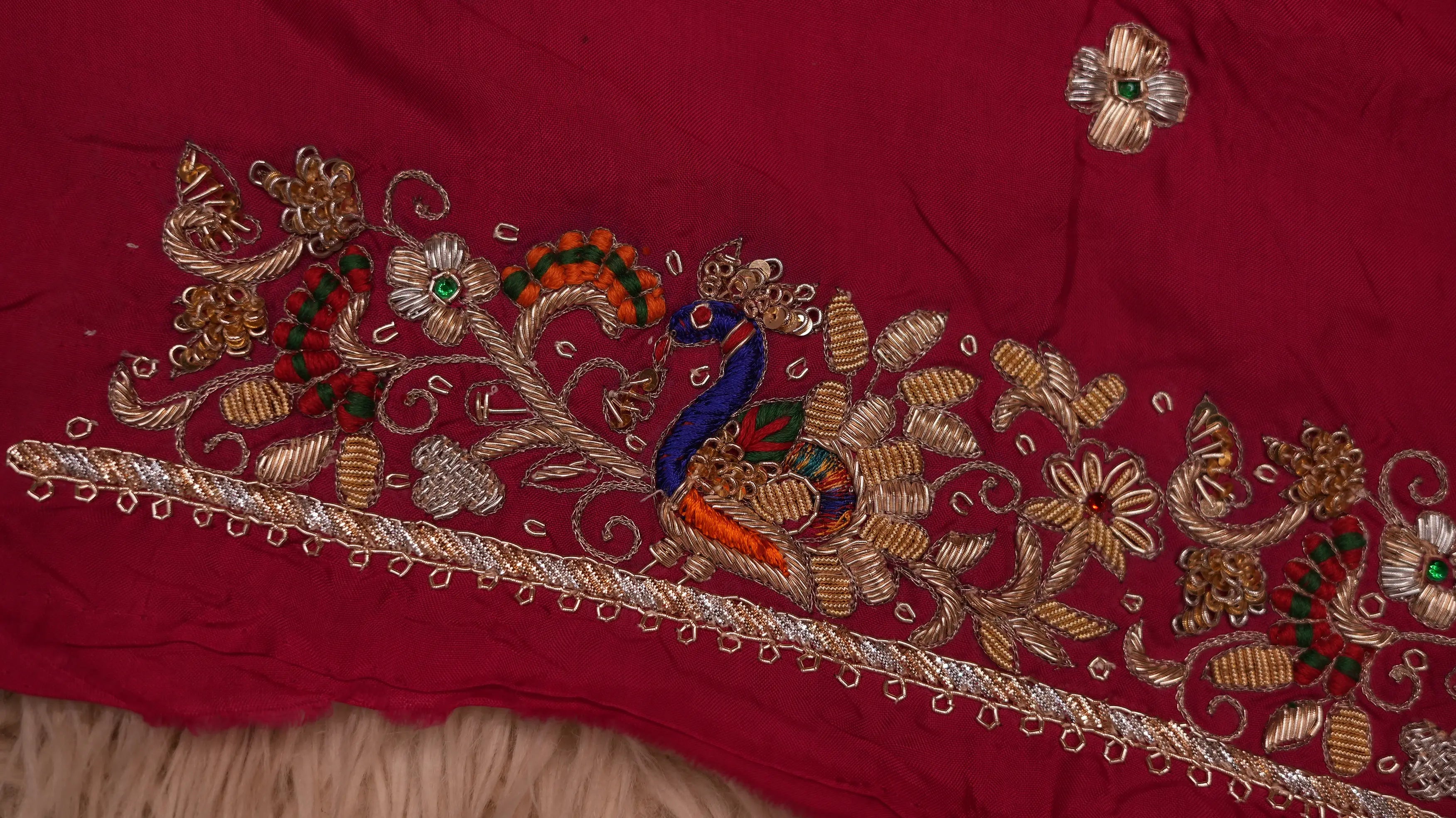 Peacock Design Zardozi Handwork Blouse on Silk Fabric (FULLY CUSTOMISABLE)
