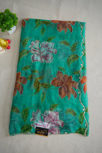 FLORAL PRINT ON NAZMIN CHIFFON FABRIC WITH CUTDANA WORK ##SR0346