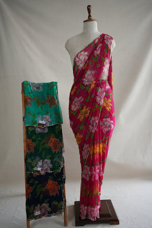 FLORAL PRINT ON NAZMIN CHIFFON FABRIC WITH CUTDANA WORK ##SR0346