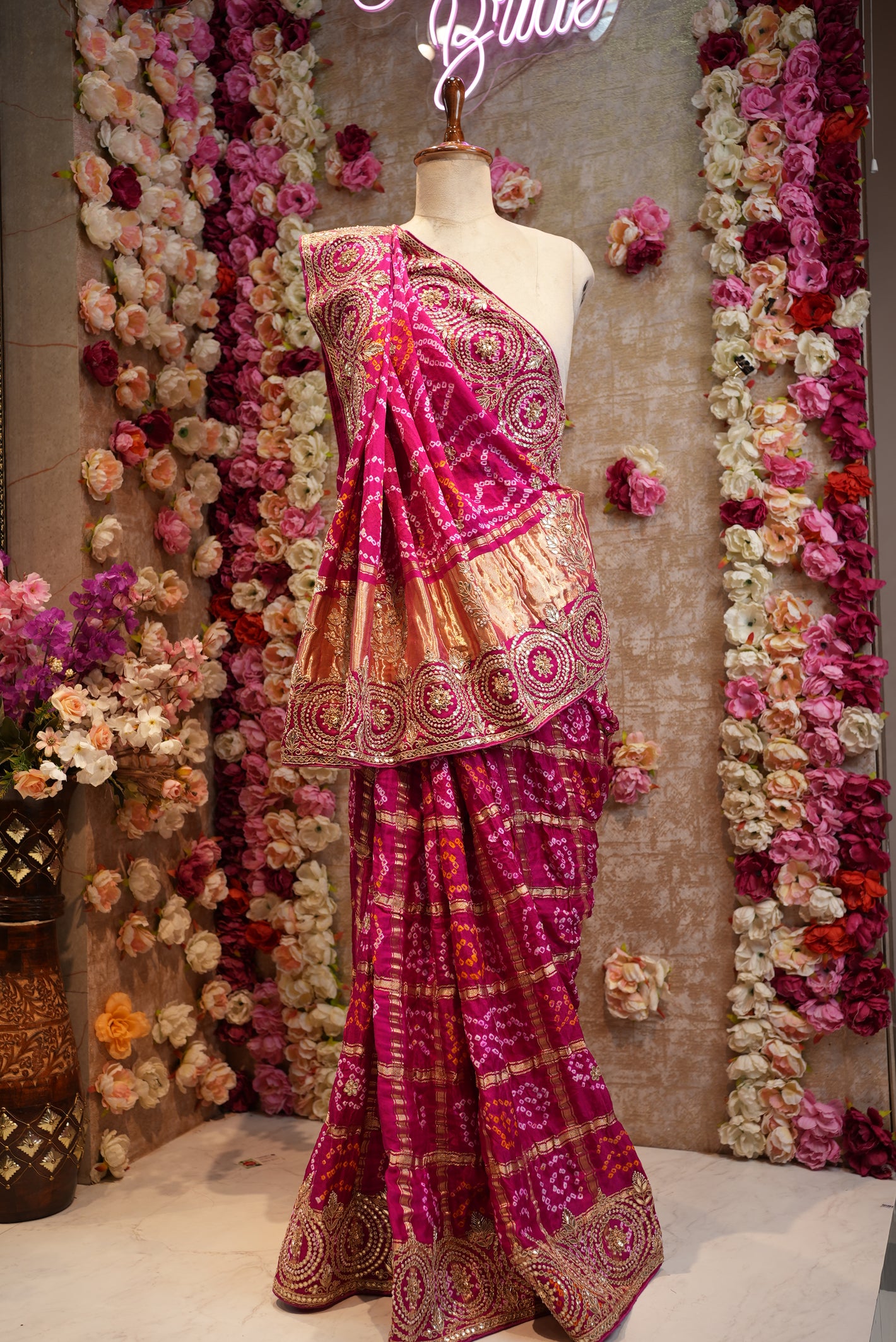 GHATCHOLA PURE GAZZI SILK FABRIC BANDHANI SAREE WITH HANDWORK (WITH BLOUSE) ##SR009