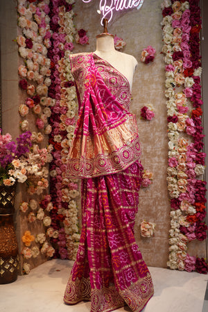 GHATCHOLA PURE GAZZI SILK FABRIC BANDHANI SAREE WITH HANDWORK (WITH BLOUSE) ##SR009