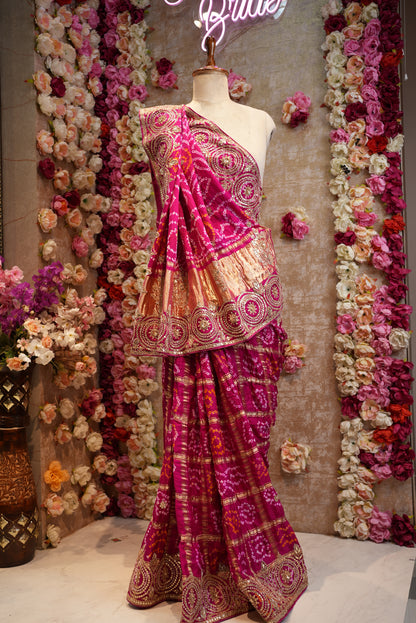 GHATCHOLA PURE GAZZI SILK FABRIC BANDHANI SAREE WITH HANDWORK (WITH BLOUSE) ##SR009