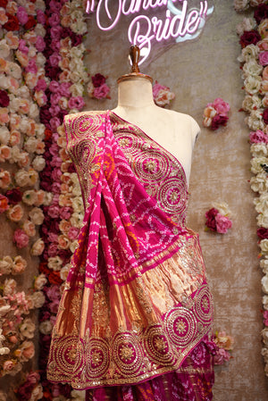 GHATCHOLA PURE GAZZI SILK FABRIC BANDHANI SAREE WITH HANDWORK (WITH BLOUSE) ##SR009