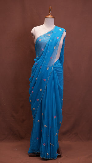 ROYAL GEORGETTE FABRIC SAREE WITH SMALL BUTI DESIGN AND CUT WORK BORDER (WITH RUNNIG BLOUSE) ##SR616