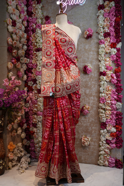 GHATCHOLA PURE GAZZI SILK FABRIC BANDHANI SAREE WITH HANDWORK (WITH BLOUSE) ##SR009