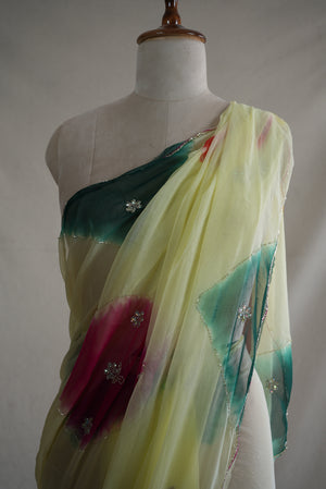 OFF WHITE COLOUR HANDWORK SAREE WITH CUTDANA WORK (WITH BLOUSE)     ##SR0329