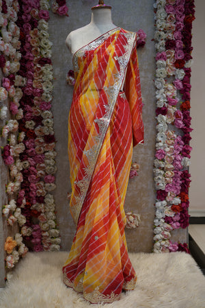 LEHERIYA SAREE WITH GOTA PATTI WORK (WITH BLOUSE) ##SR0355