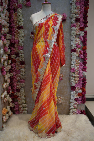 LEHERIYA SAREE WITH GOTA PATTI WORK (WITH BLOUSE) ##SR0355