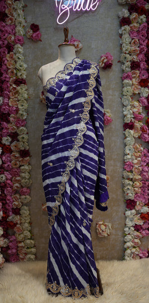 DARK PURPLE ZERO GOTAPATTI WORK SAREE WITH CUT WORK  BORDER (WITH BLOUSE) ##SR0351