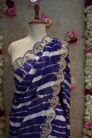 DARK PURPLE ZERO GOTAPATTI WORK SAREE WITH CUT WORK  BORDER (WITH BLOUSE) ##SR0351