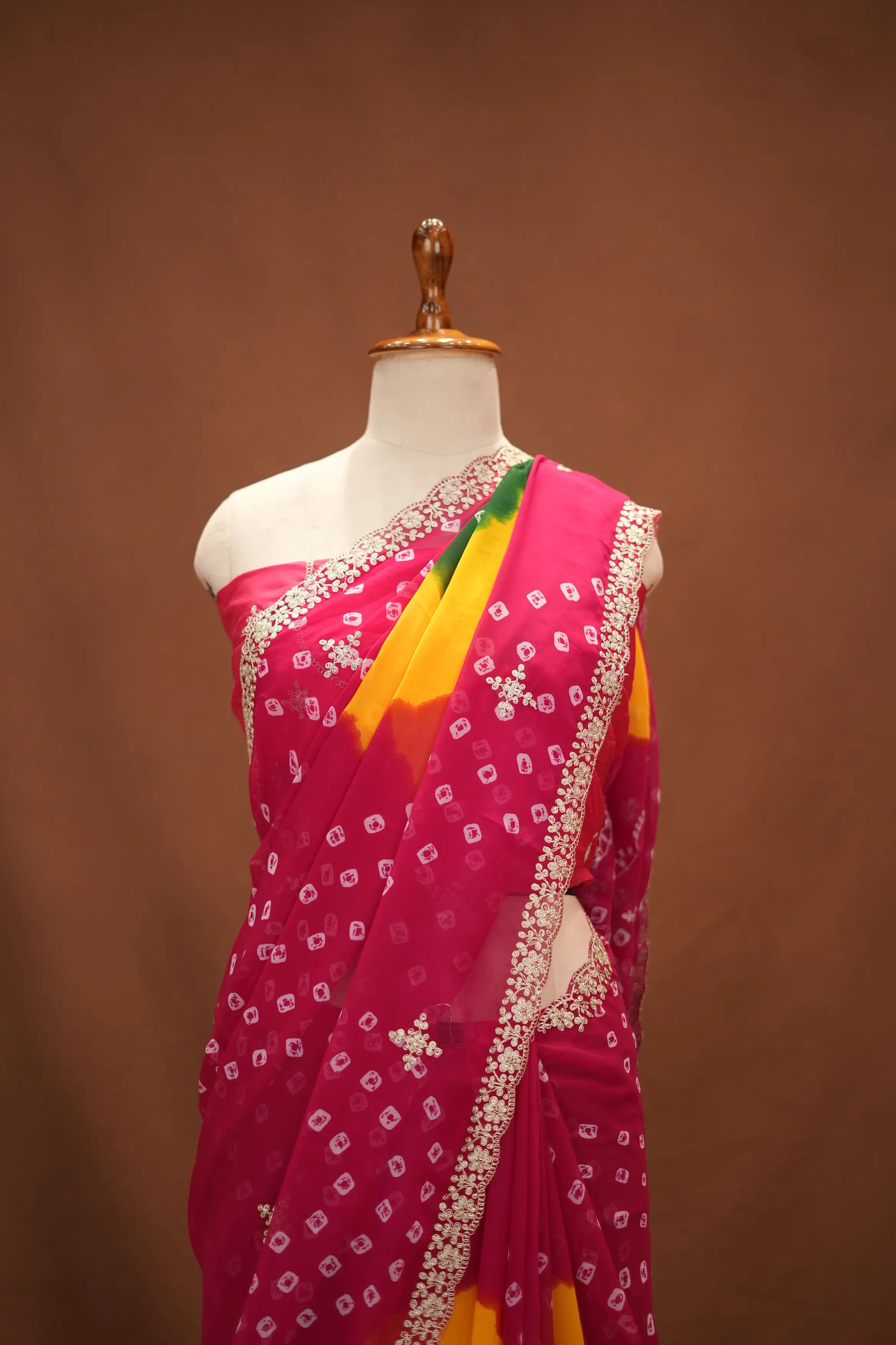 Multi Shade Bandhani Print Georgette Saree with Pita Work (With Blouse)