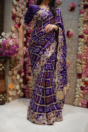 PURE GAZZI SAREE WITH HEAVY GOTA PATI HANDWORK (WITH BLOUSE)  (PURPLE) ##SR066