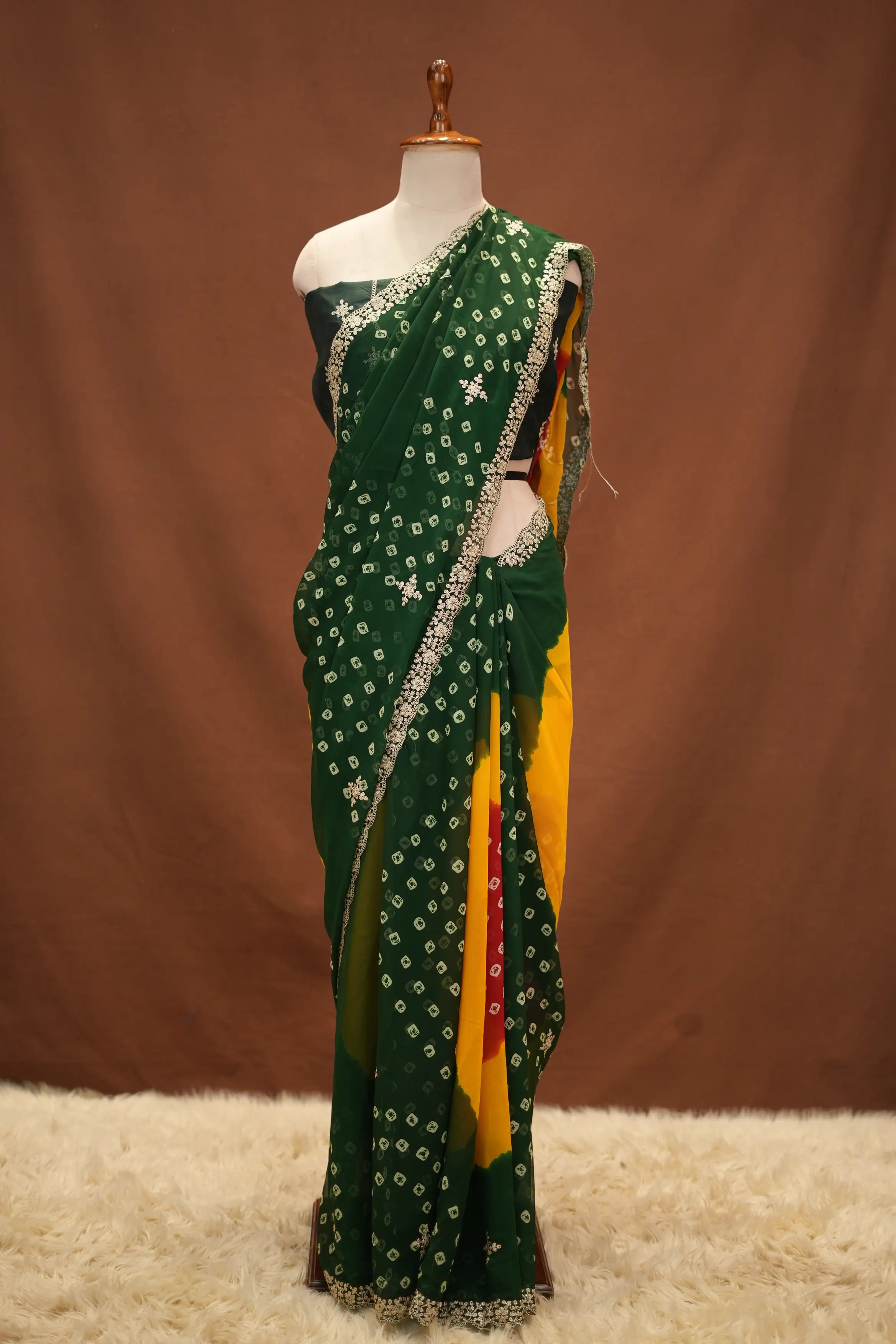 Multi Shade Bandhani Print Georgette Saree with Pita Work (With Blouse)