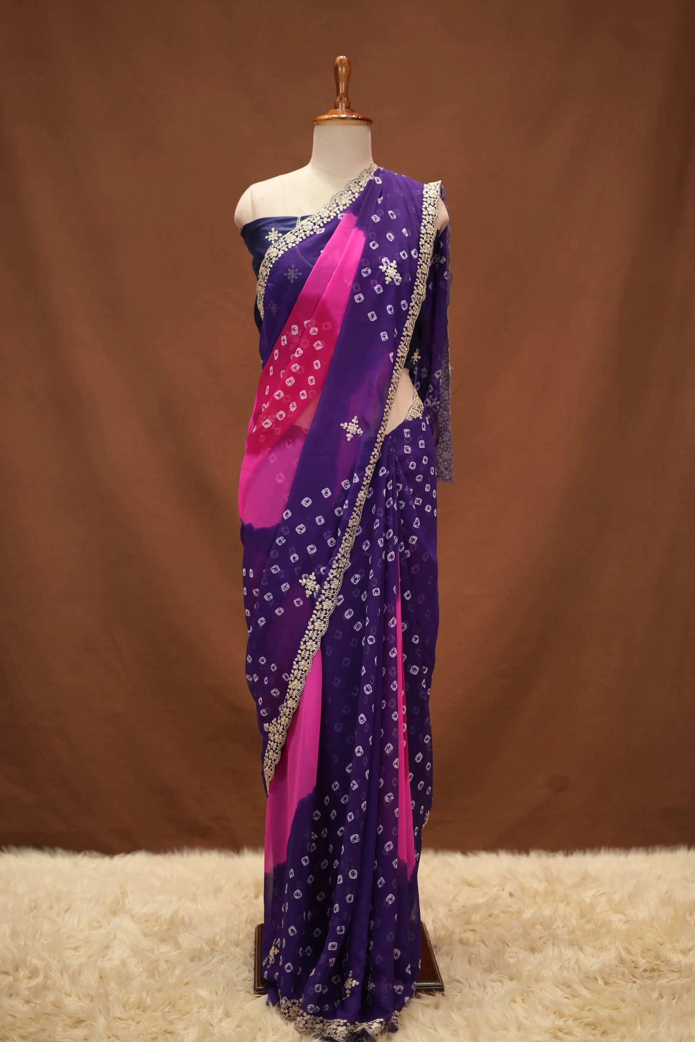 Multi Shade Bandhani Print Georgette Saree with Pita Work (With Blouse)