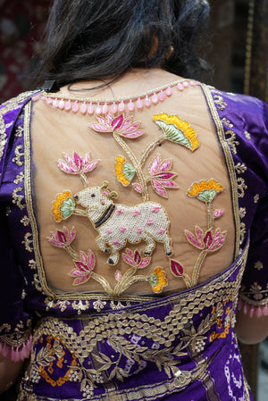 HANDWORK PICHWAI DESIGN GAZZI SILK BLOUSE (PURPLE) ##HB029