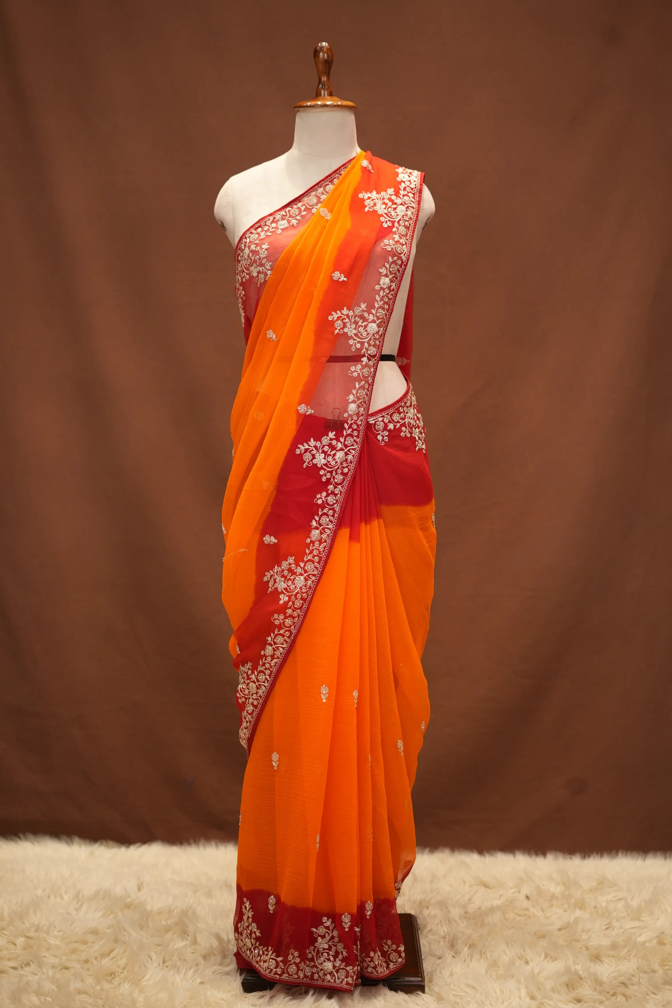 Rajasthani Pila Design Saree with Pitan Work (With Blouse)